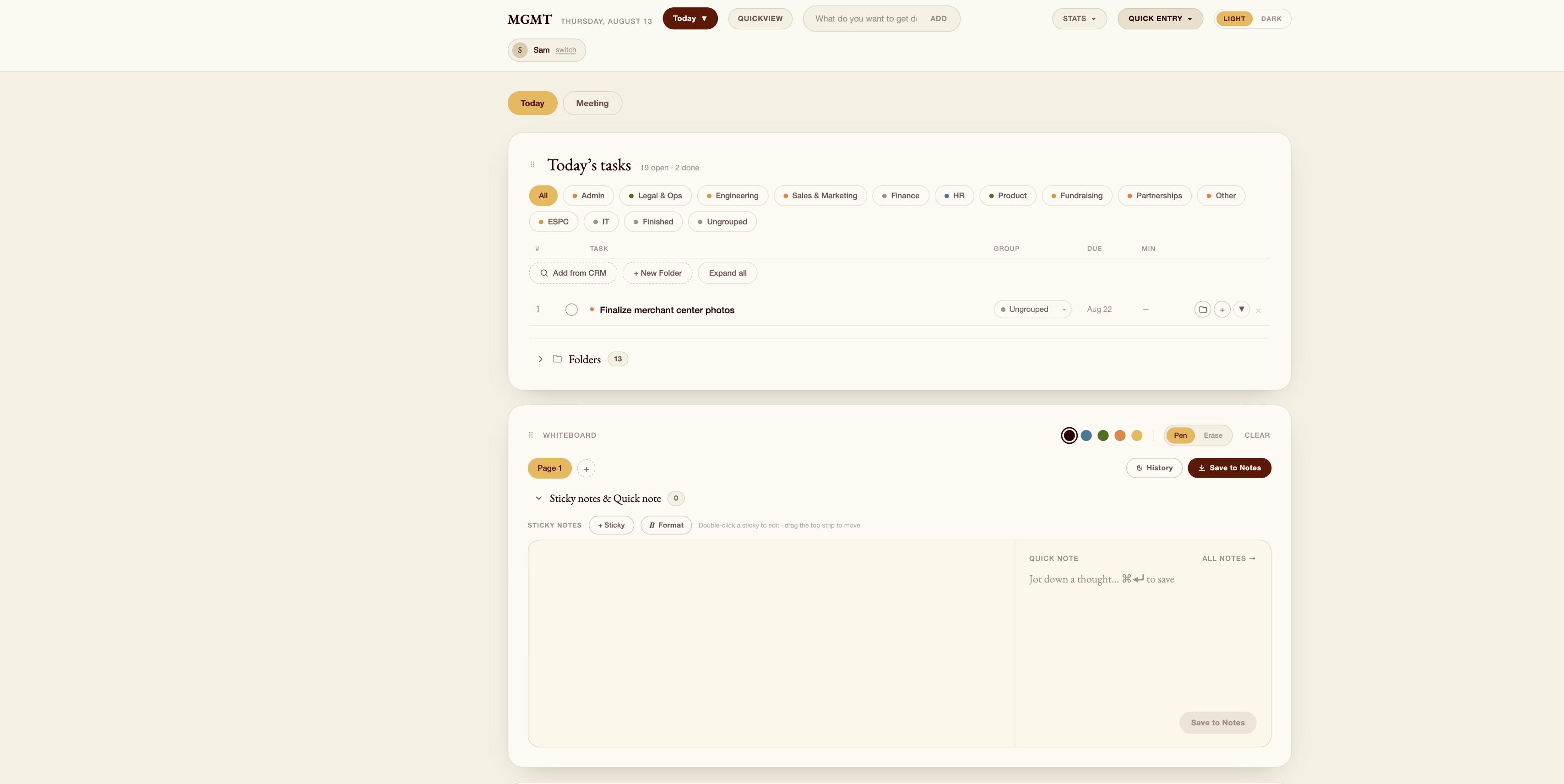 Perebel software — MGMT tasks and whiteboard